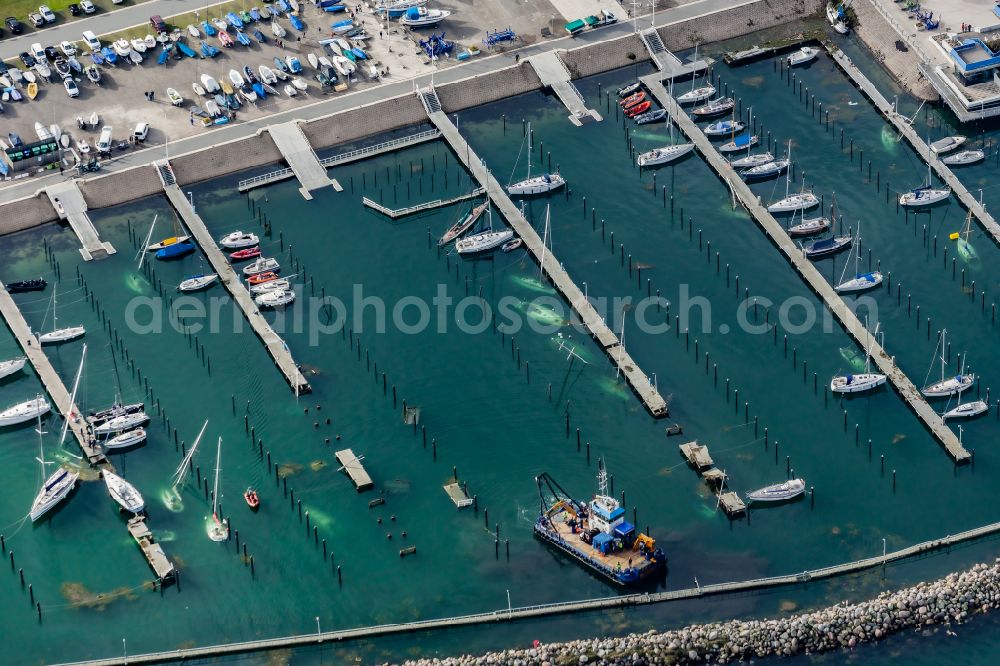 Aerial image Kiel - Storm damage to the pleasure craft and sailboat pier and boat berths in the harbor Olympiahafen Schilksee on the Soling street in Kiel in the state Schleswig-Holstein, Germany