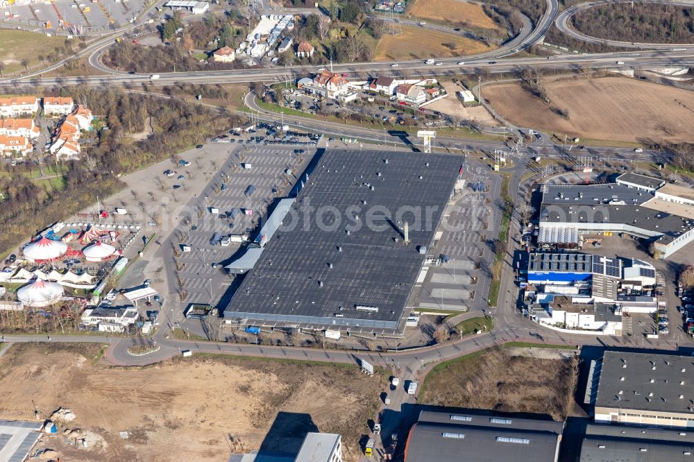 Brühl from the bird's eye view: Store of the Supermarket real in Bruehl in the state Baden-Wuerttemberg, Germany