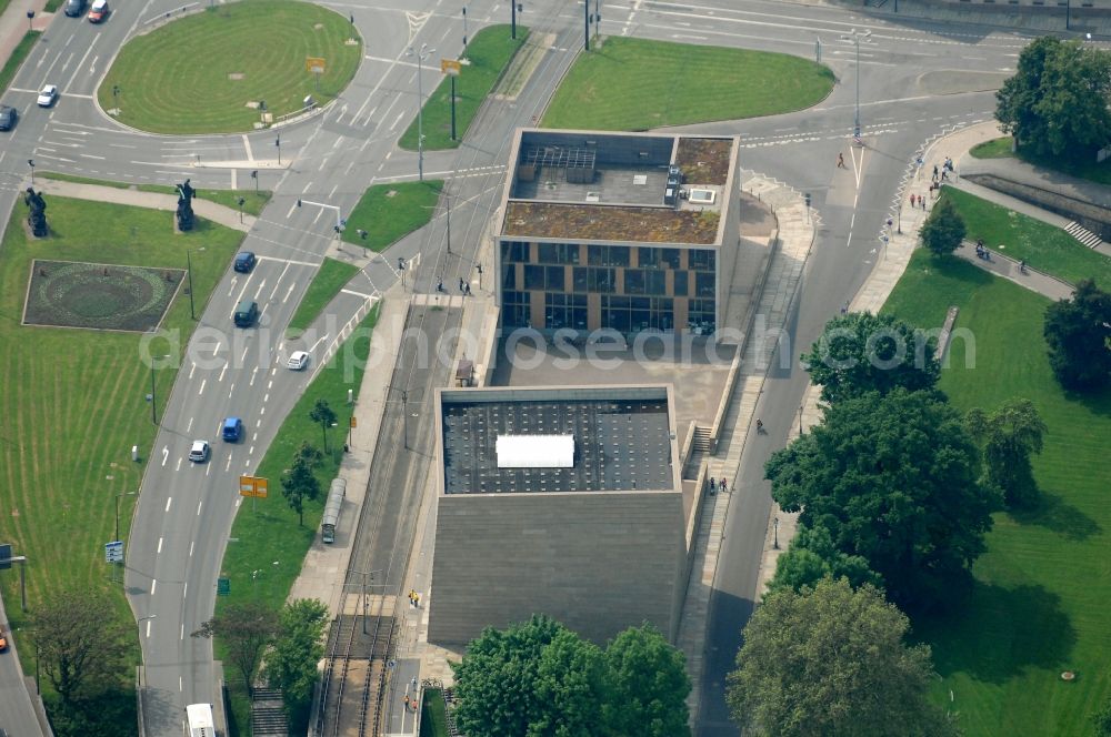 Aerial photograph Dresden - Synagogue building new building of the Jewish community at St. Petersburger Strasse in the district Altstadt in Dresden in the state Saxony, Germany