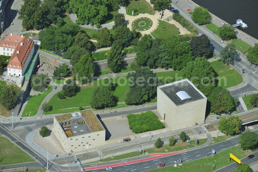 Dresden from the bird's eye view: Synagogue building new building of the Jewish community at St. Petersburger Strasse in the district Altstadt in Dresden in the state Saxony, Germany