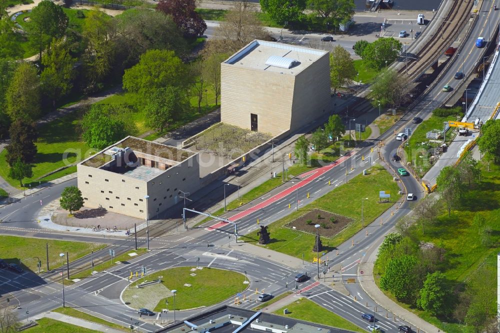 Aerial image Dresden - Synagogue building new building of the Jewish community at St. Petersburger Strasse in the district Altstadt in Dresden in the state Saxony, Germany