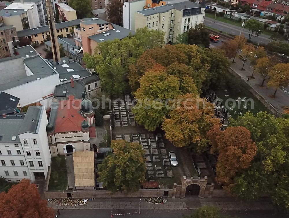 Aerial image Halle (Saale) - Synagogue building new building of the Jewish community on Humboldtstrasse in the district Paulusviertel in Halle (Saale) in the state Saxony-Anhalt, Germany
