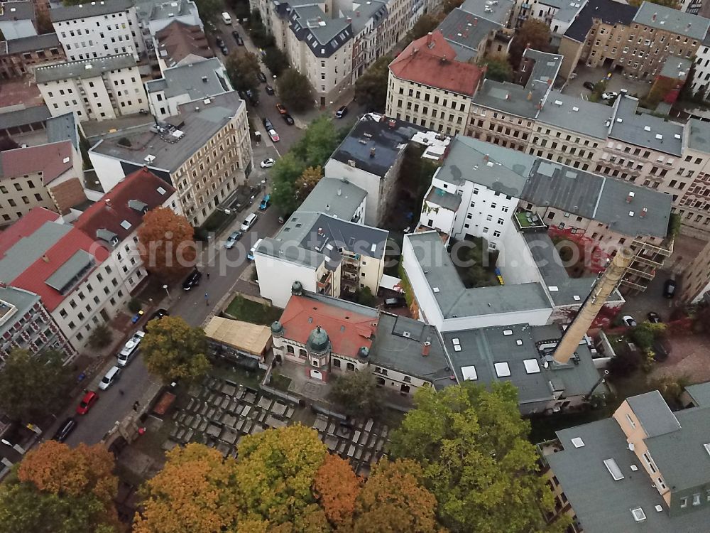 Aerial image Halle (Saale) - Synagogue building new building of the Jewish community on Humboldtstrasse in the district Paulusviertel in Halle (Saale) in the state Saxony-Anhalt, Germany