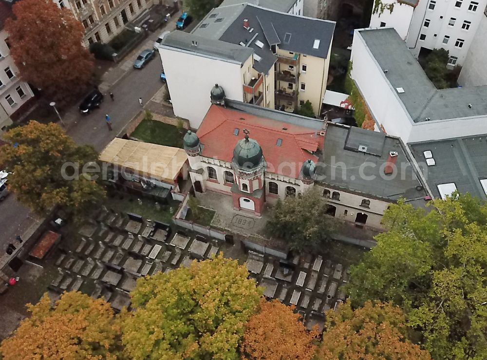 Aerial photograph Halle (Saale) - Synagogue building new building of the Jewish community on Humboldtstrasse in the district Paulusviertel in Halle (Saale) in the state Saxony-Anhalt, Germany