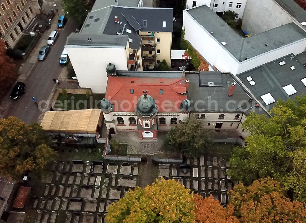 Halle (Saale) from above - Synagogue building new building of the Jewish community on Humboldtstrasse in the district Paulusviertel in Halle (Saale) in the state Saxony-Anhalt, Germany