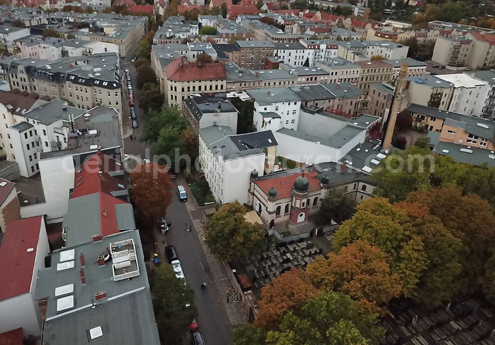 Halle (Saale) from the bird's eye view: Synagogue building new building of the Jewish community on Humboldtstrasse in the district Paulusviertel in Halle (Saale) in the state Saxony-Anhalt, Germany