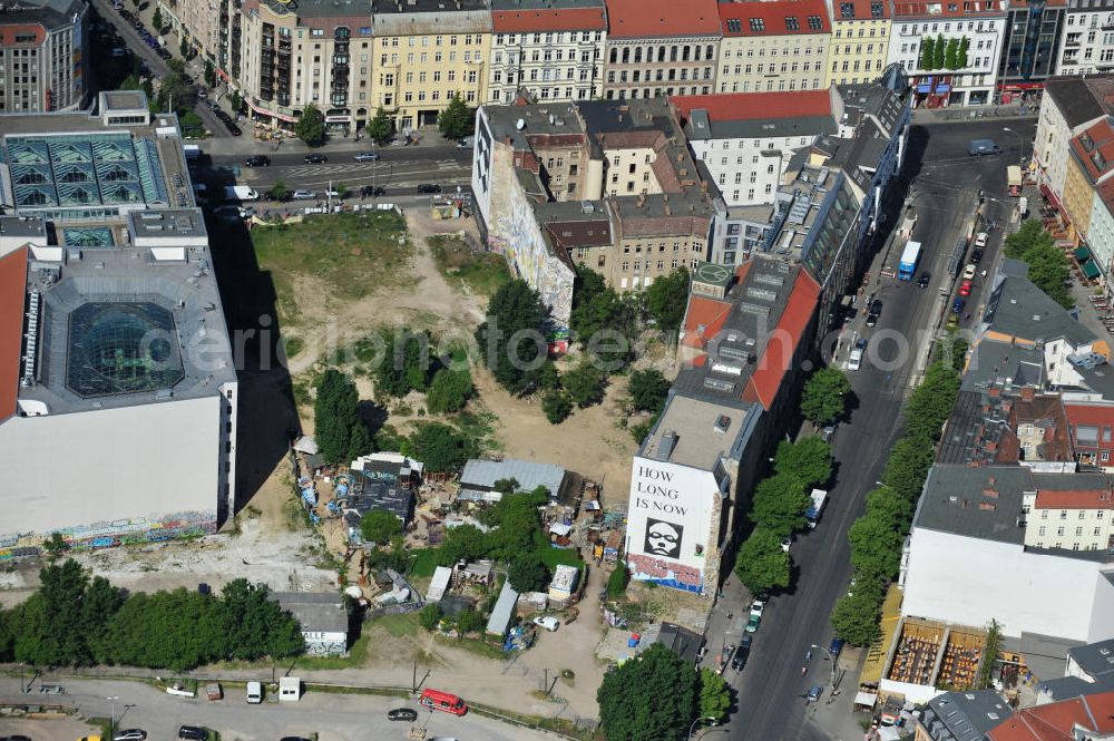 Berlin Mitte from above - View to the art building Tacheles in the street Oranienburger Straße in Berlin-Mitte. The ruin functions as a production, presentation and event area