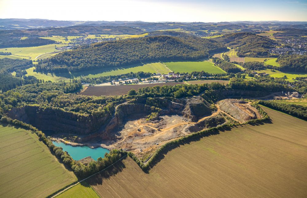 Beckum from above - Terrain and overburden areas of the opencast mine Beckumer Tagebau in Beckum in the state North Rhine-Westphalia, Germany