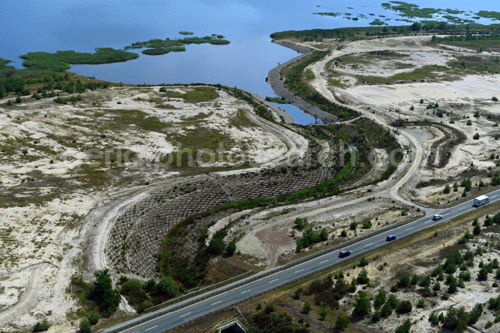 Aerial photograph Lichterfeld-Schacksdorf - Open pit re cultivation on the duct trench of the lake Bergheider See in Lichterfeld-Schacksdorf in the state Brandenburg, Germany