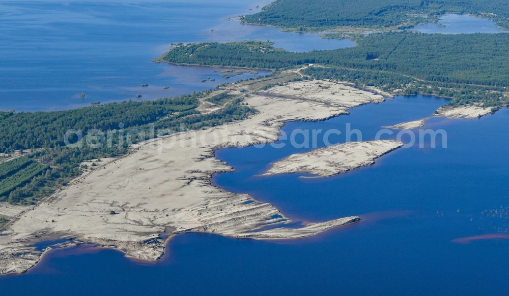 Klein Partwitz from above - Open pit re cultivation on the shores of the lake Blunoer See in Klein Partwitz in the state Saxony, Germany