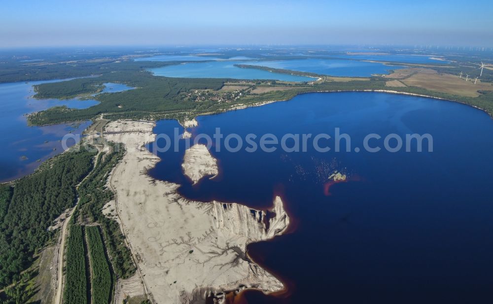 Klein Partwitz from above - Open pit re cultivation on the shores of the lake Blunoer See in Klein Partwitz in the state Saxony, Germany