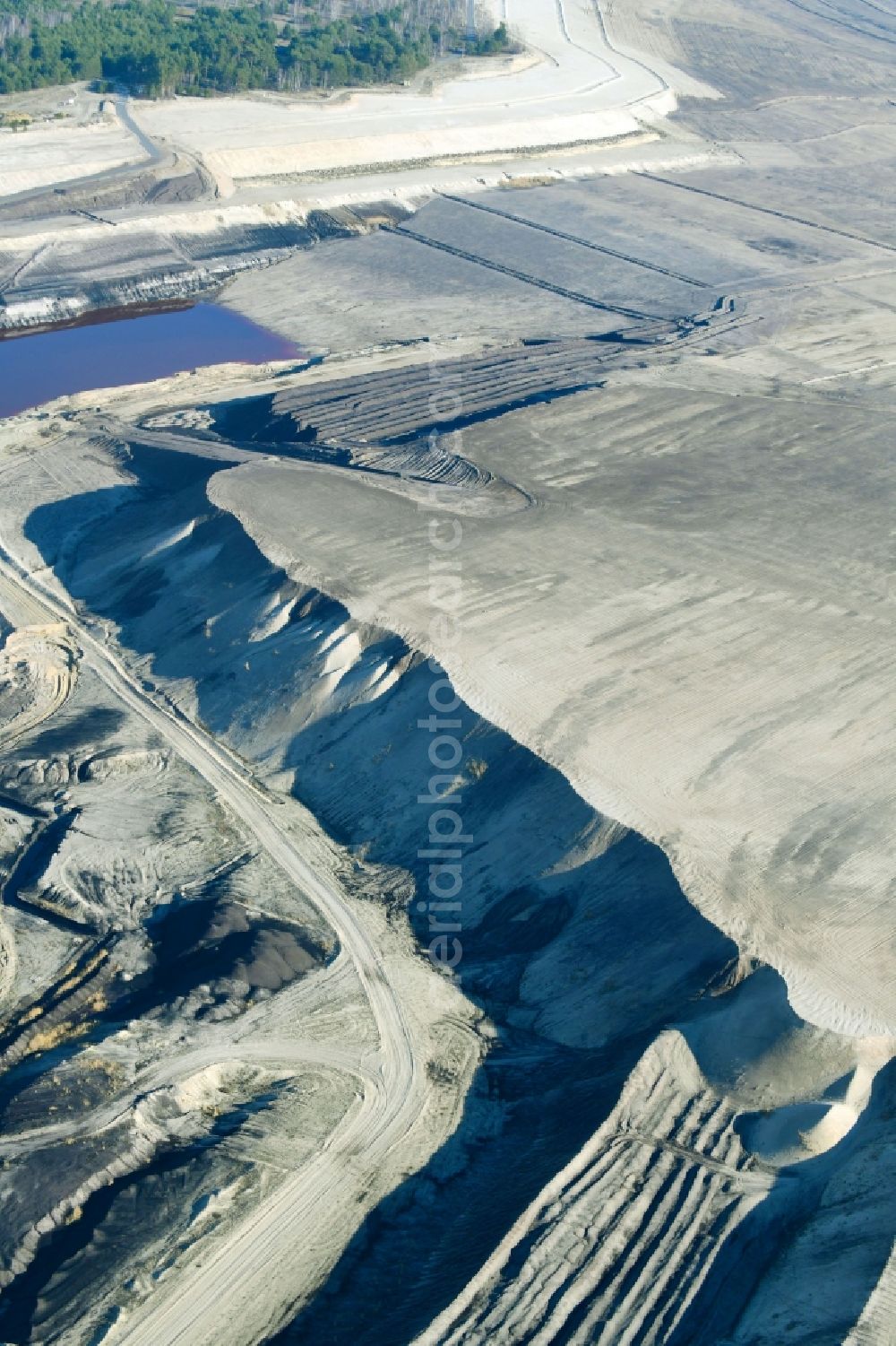 Aerial image Cottbus - Open pit re cultivation on the shores of the lake Baltic Sea in the district Dissenchen in Cottbus in the state Brandenburg, Germany
