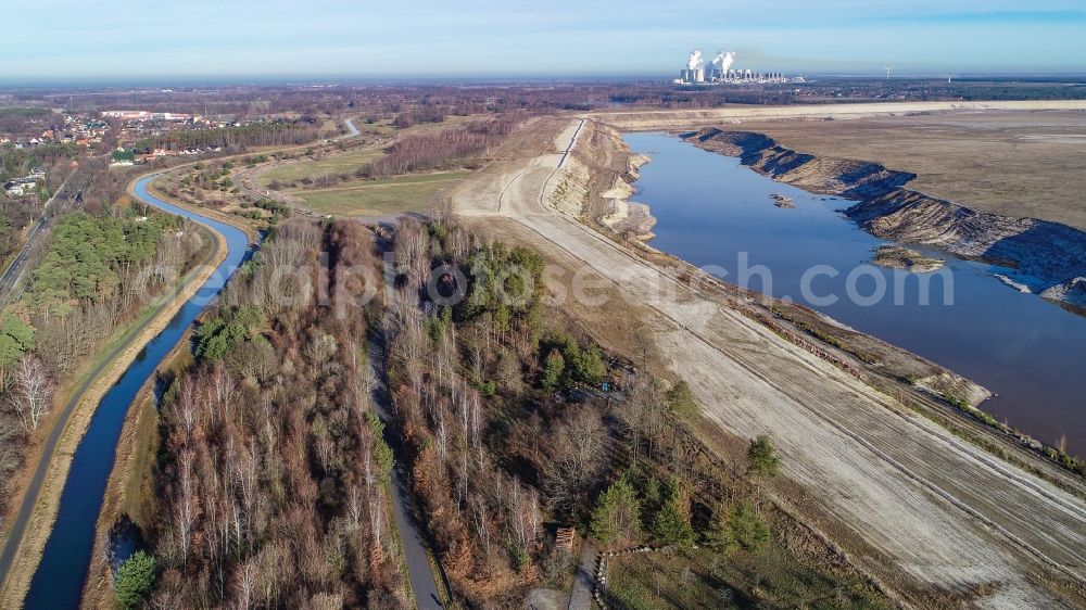 Aerial photograph Cottbus - Open pit re cultivation on the shores of the lake Baltic Sea in the district Dissenchen in Cottbus in the state Brandenburg, Germany