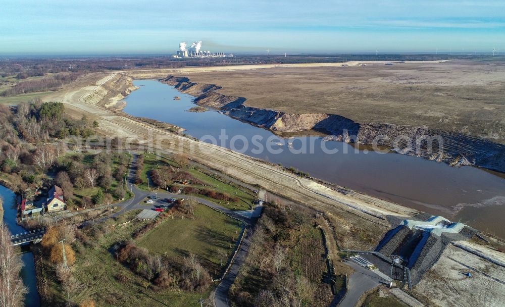 Cottbus from above - Open pit re cultivation on the shores of the lake Baltic Sea in the district Dissenchen in Cottbus in the state Brandenburg, Germany