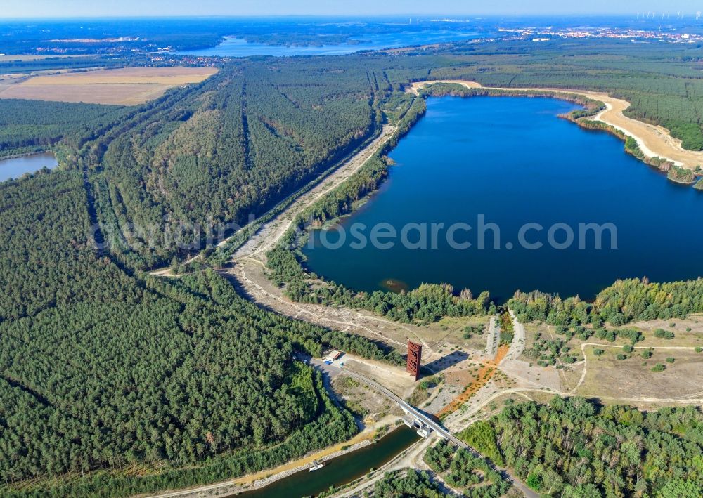 Sedlitz from above - Open pit re cultivation on the shores of the lake Sedlitzer See in Sedlitz in the state Brandenburg, Germany