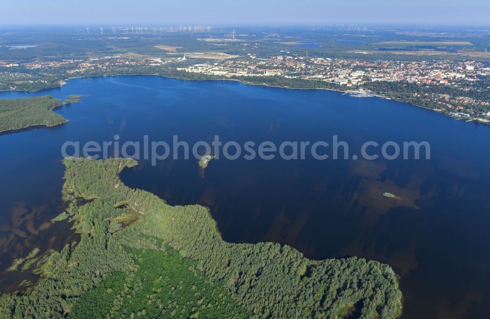 Senftenberg from the bird's eye view: Open pit re cultivation on the shores of the lake Senftenberger See in Senftenberg in the state Brandenburg, Germany