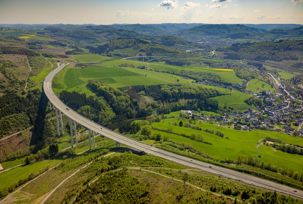 Aerial image Nuttlar - The Talbruecke Nuttlar of the federal motorway BAB 46 near Nuttlar is the highest bridge in North Rhine-Westphalia with a height of 115 meters