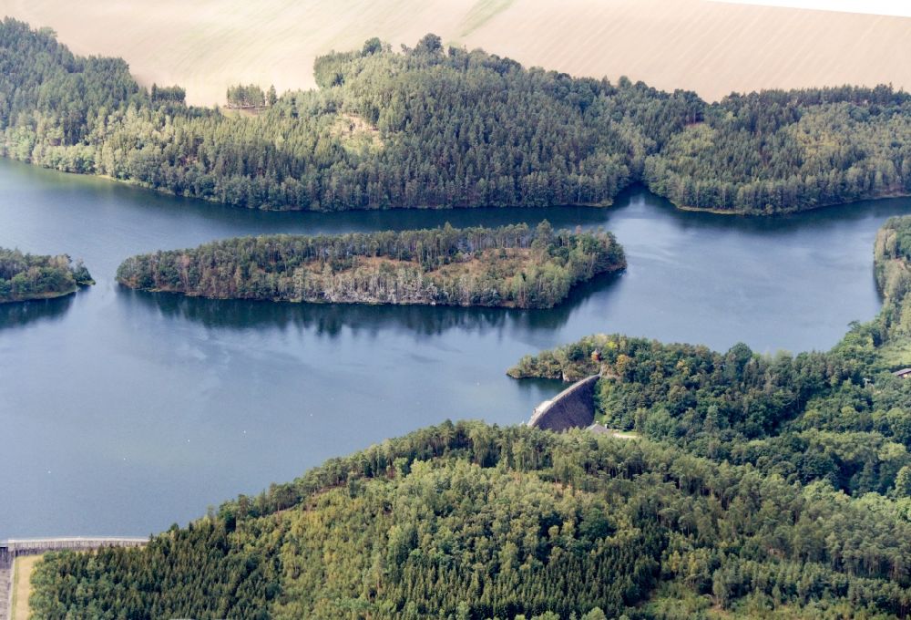 Auma-Weidatal from above - Dam and shore areas at the lake weidatalsperre in Auma-Weidatal in the state Thuringia