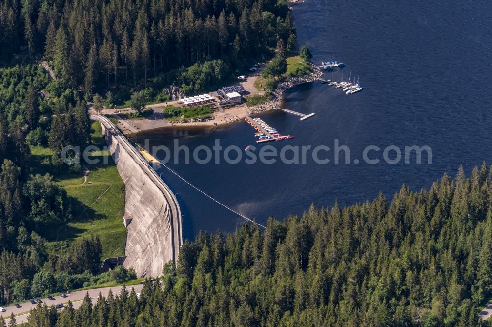 Blasiwald from above - Dam and shore areas at the lake Schluchsee in Blasiwald in the state Baden-Wuerttemberg, Germany