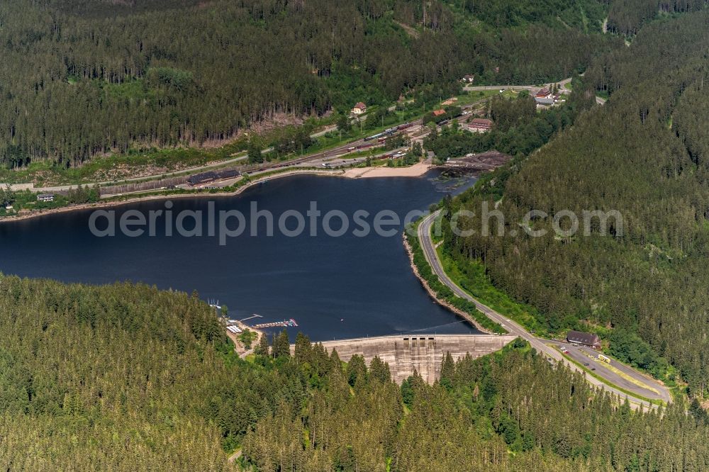 Aerial photograph Blasiwald - Dam and shore areas at the lake Schluchsee in Blasiwald in the state Baden-Wuerttemberg, Germany