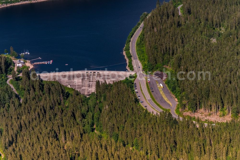 Blasiwald from the bird's eye view: Dam and shore areas at the lake Schluchsee in Blasiwald in the state Baden-Wuerttemberg, Germany