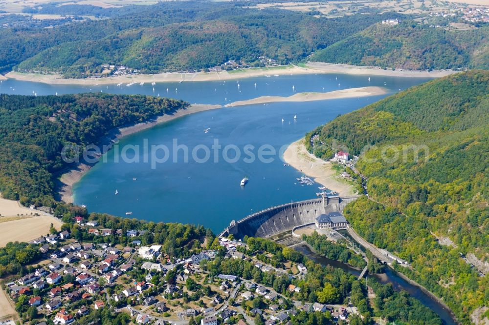 Aerial photograph Edertal - Dam and shore areas at the lake Edersee in Edertal in the state Hesse, Germany