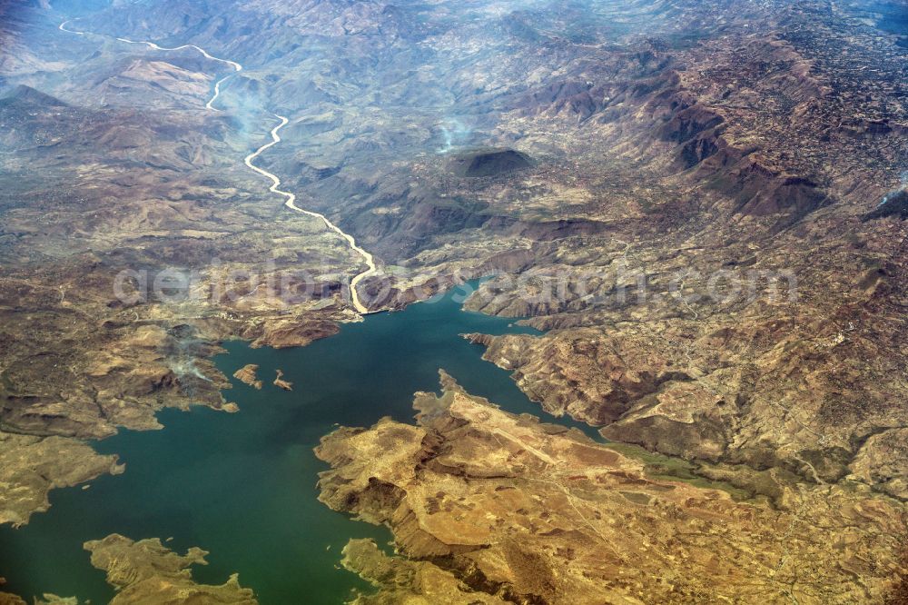 Aerial photograph K'ayi - Dam and shore areas at the lake Gigel Gibe III on River Omo in K'ayi in Southern Nations, Nationalities, and People's Region, Ethiopia