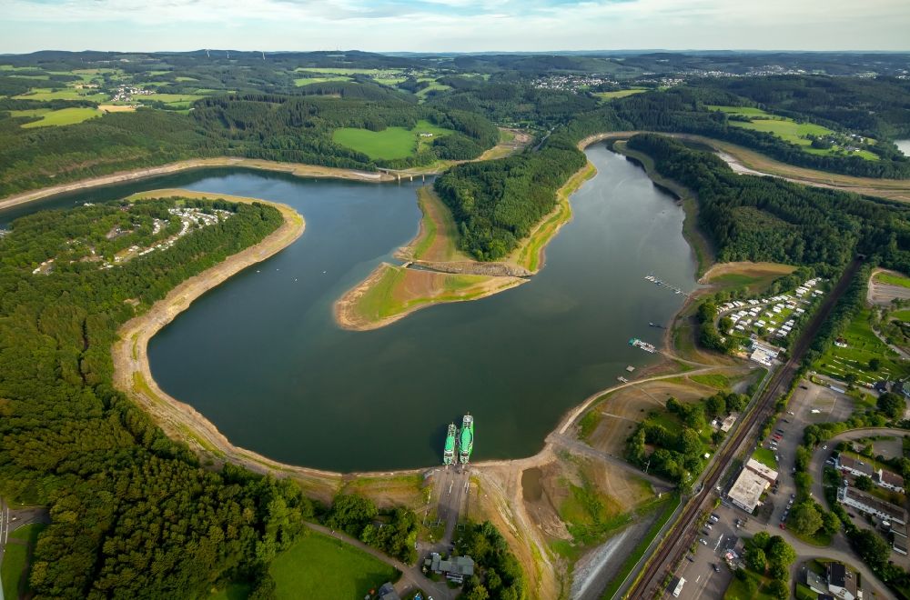 Aerial photograph Olpe - Dam and shore areas at the lake of Biggesee in Olpe in the state North Rhine-Westphalia
