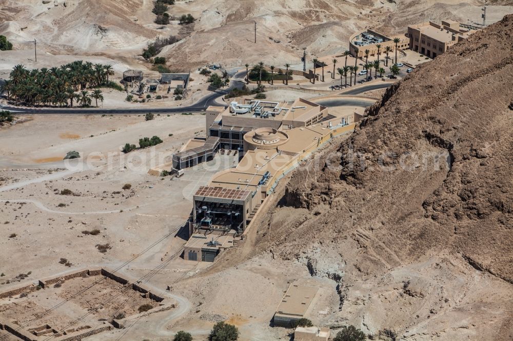 Masada from the bird's eye view: Valley station of the cable car in Masada, Dead Sea in the South District, Israel