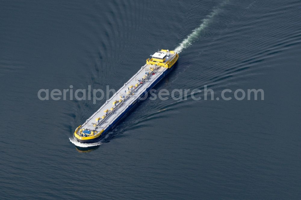 Aerial photograph Schwanau - Cargo ships - Tanker for Oil and Chemicals on the way on the Rhine in Schwanau in the state Baden-Wuerttemberg, Germany