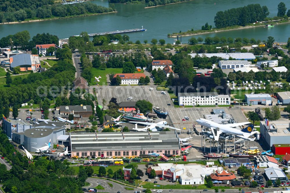 Speyer from above - Outdoor exhibition of airplanes and ships in the Technical Museum Speyer on street Am Technik Museum in Speyer in the state Rhineland-Palatinate, Germany
