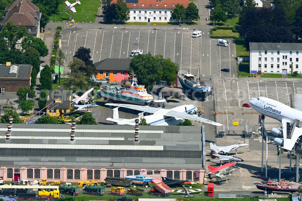 Aerial image Speyer - Outdoor exhibition of airplanes and ships in the Technical Museum Speyer on street Am Technik Museum in Speyer in the state Rhineland-Palatinate, Germany