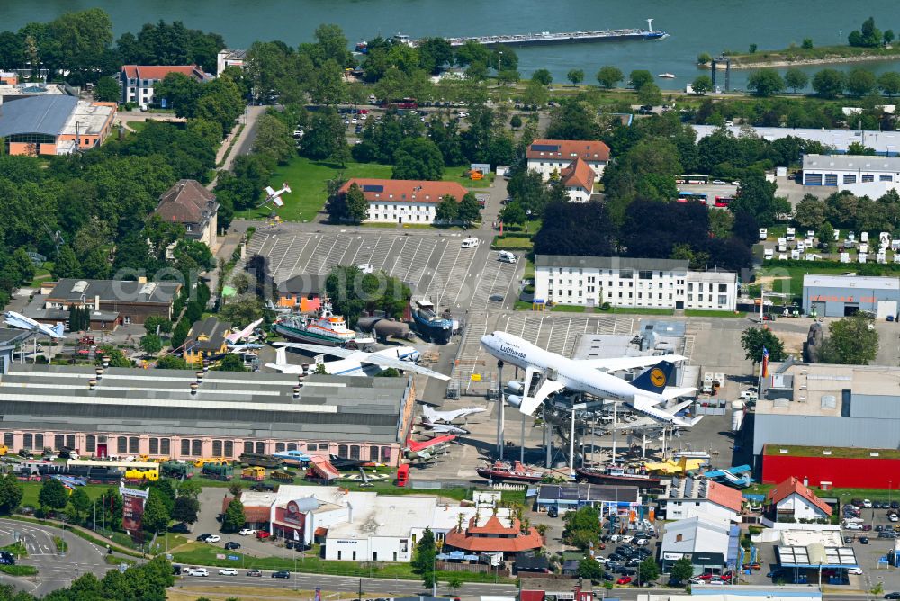 Aerial photograph Speyer - Outdoor exhibition of airplanes and ships in the Technical Museum Speyer on street Am Technik Museum in Speyer in the state Rhineland-Palatinate, Germany