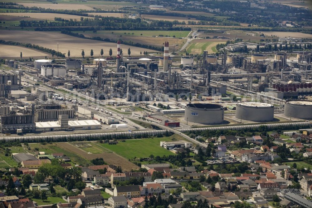 Aerial image Schwechat - Technical facilities of Borealis and OMV refinery in the industrial area in Schwechat in Lower Austria, Austria