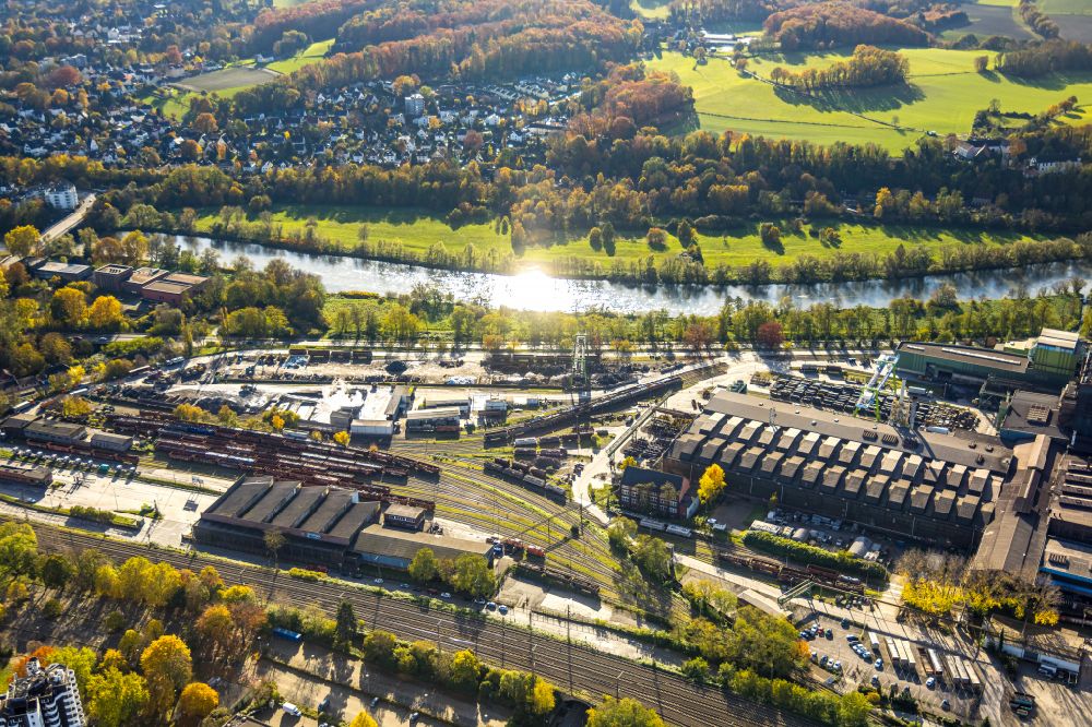Witten from the bird's eye view: Technical equipment and production facilities of the steelworks Deutsche Edelstahlwerke in Witten in the state North Rhine-Westphalia, Germany
