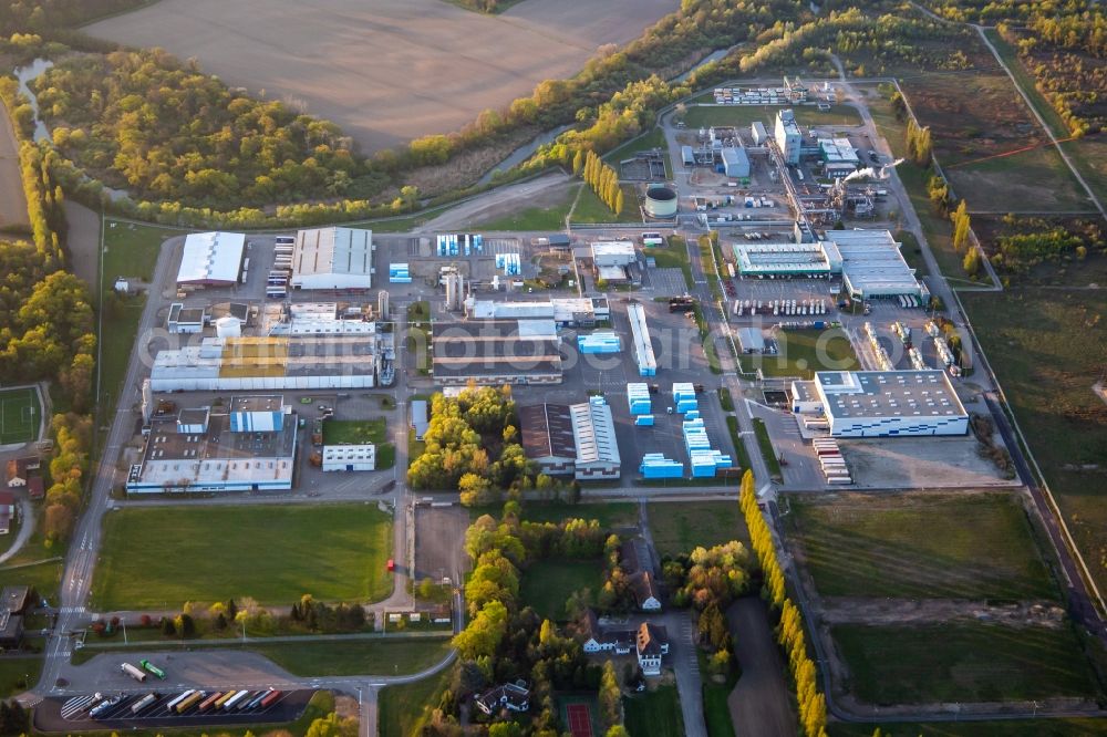 Aerial image Drusenheim - Technical facilities in the industrial area of Dow Agrosciences in Drusenheim in Grand Est, France