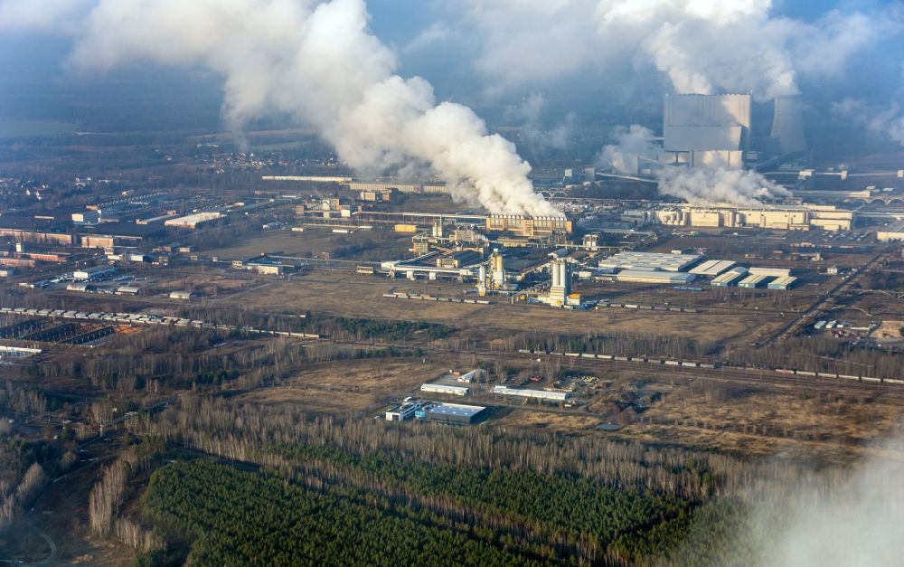 Aerial image Spreetal - Technical facilities in the industrial area Industriepark Schwarze Pumpe in Spreetal in the state Saxony, Germany