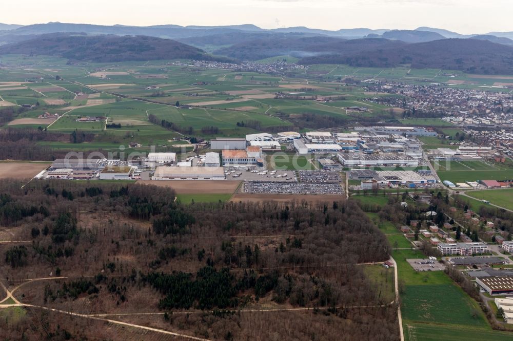 Aerial image Möhlin - Technical facilities in the industrial area Riburg with Rodi Fructus, Kuehne + Nagel, DPD, Galliker Transport AG and Louis Ditzler AG in Moehlin in the canton Aargau, Switzerland