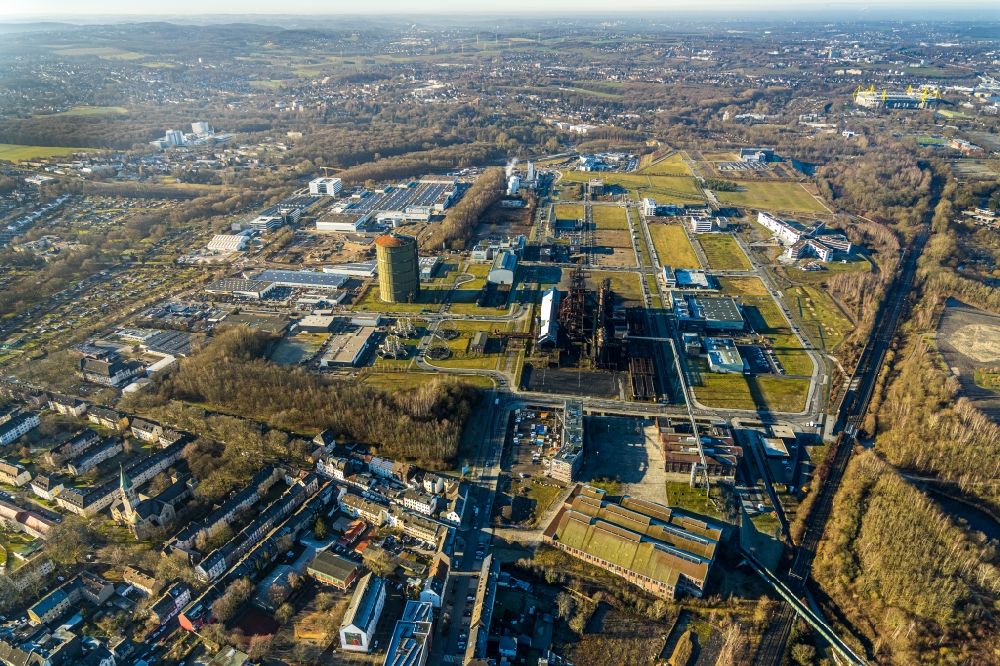 Dortmund from the bird's eye view: Technical equipment and production facilities on the former blast furnace site Phoenix - West in Hoerde in Dortmund in North Rhine-Westphalia