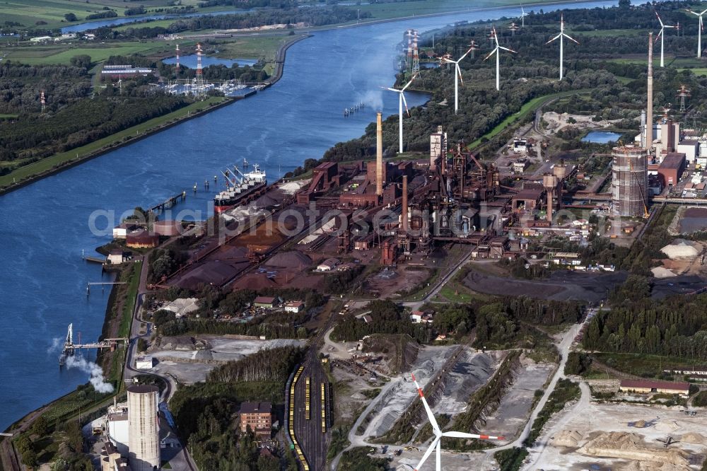 Bremen from above - Technical equipment and production facilities of the steelworks in the district Oslebshausen in Bremen, Germany