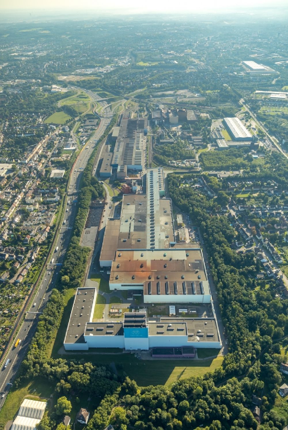 Bochum from above - Technical equipment and production facilities of the steelworks of thyssenkrupp Steel Europe AG along the Essener Str. in the district Wattenscheid in Bochum in the state North Rhine-Westphalia, Germany