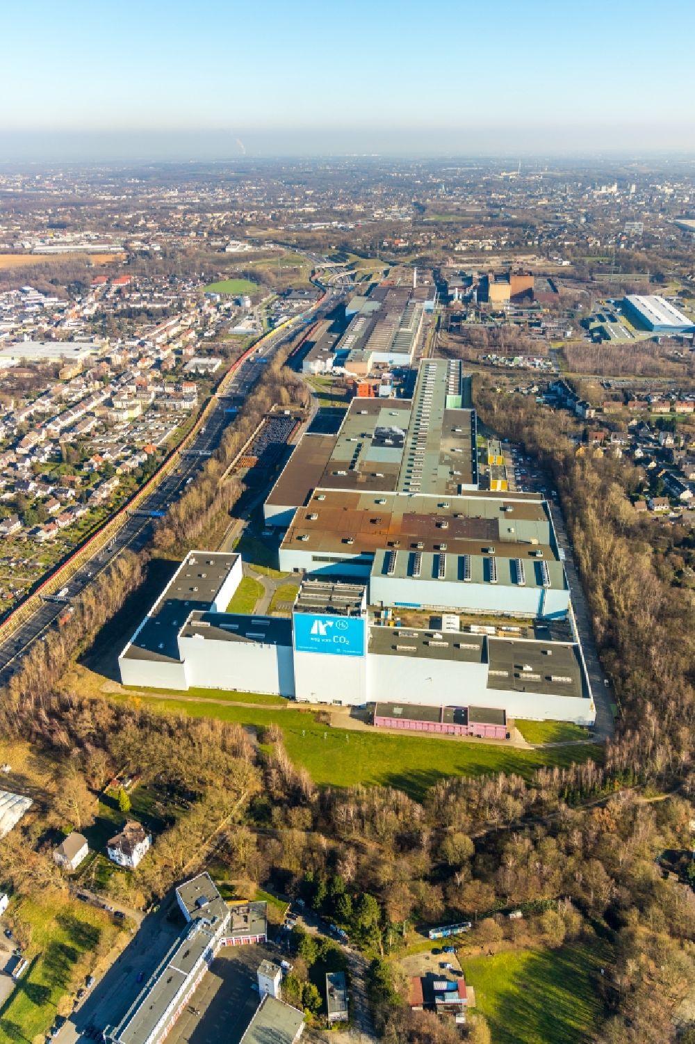 Bochum from above - Technical equipment and production facilities of the steelworks of thyssenkrupp Steel Europe AG along the Essener Str. in the district Wattenscheid in Bochum in the state North Rhine-Westphalia, Germany