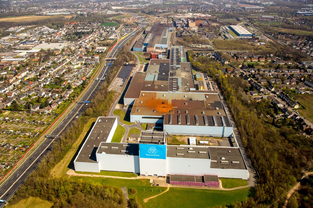 Aerial image Bochum - technical equipment and production facilities of the steelworks Thyssenkrupp Steel Europe AG on street Walzwerkstrasse in the district Wattenscheid in Bochum in the state North Rhine-Westphalia, Germany