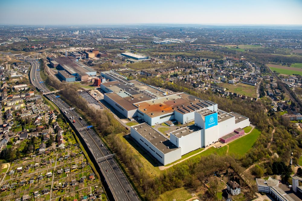 Bochum from above - technical equipment and production facilities of the steelworks Thyssenkrupp Steel Europe AG on street Walzwerkstrasse in the district Wattenscheid in Bochum in the state North Rhine-Westphalia, Germany