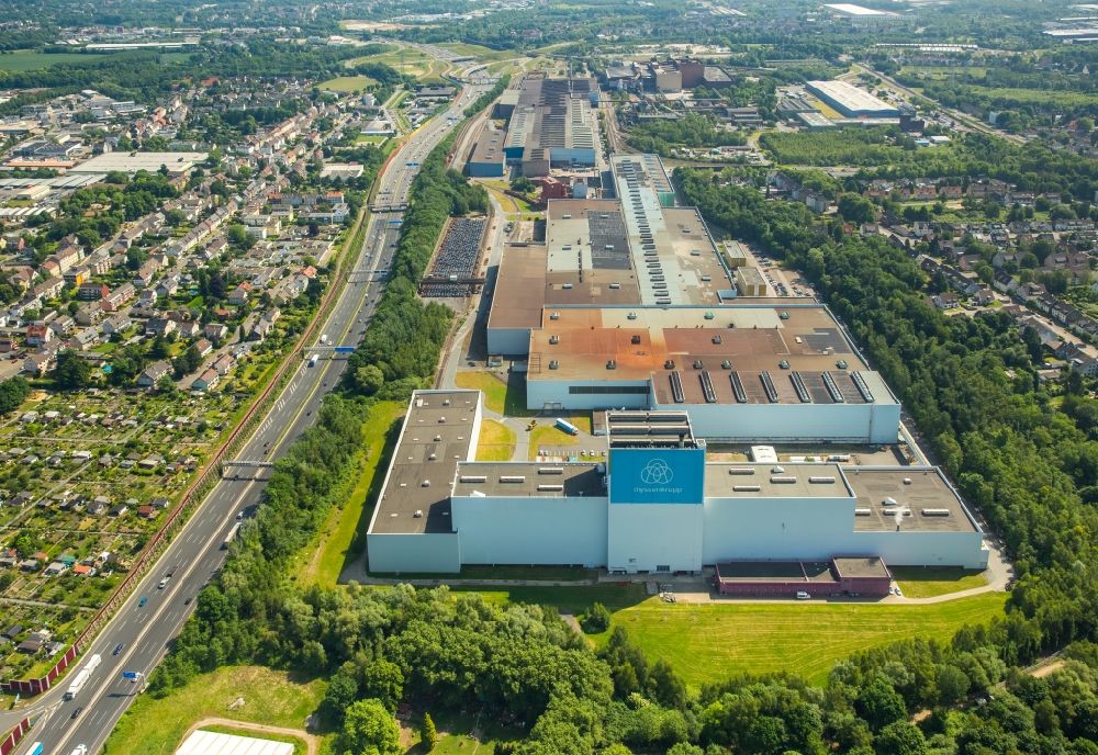 Bochum from the bird's eye view: Technical equipment and production facilities of the steelworks Thyssenkrupp Steel Europe AG in the district Wattenscheid in Bochum in the state North Rhine-Westphalia, Germany