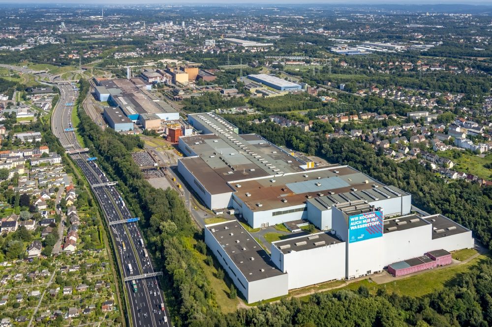 Aerial image Bochum - Technical equipment and production facilities of the steelworks Thyssenkrupp Steel Europe AG in the district Wattenscheid in Bochum at Ruhrgebiet in the state North Rhine-Westphalia, Germany