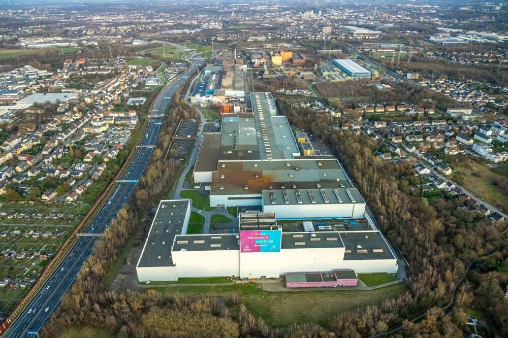 Bochum from above - Technical equipment and production facilities of the steelworks Thyssenkrupp Steel Europe AG in the district Wattenscheid in Bochum in the state North Rhine-Westphalia, Germany