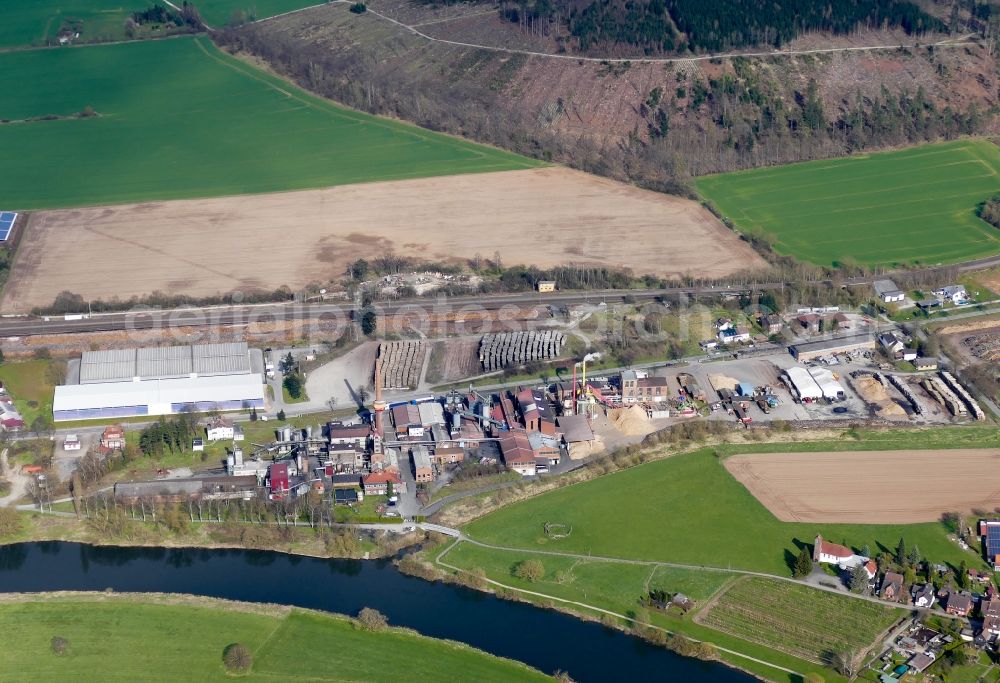 Bodenfelde from the bird's eye view: Technical facilities of ProFagus limted producing Buchen Grill char coal in the district Lippoldsberg in Bodenfelde in the state Lower Saxony