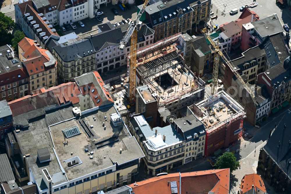 Aerial image Zwickau - Partial demolition and reconstruction of the former department store building REVITALISIERUNG DES EHEMALIGEN KAUFHAUSES SCHOCKEN on street Hauptstrasse - Marienplatz in Zwickau in the state Saxony, Germany