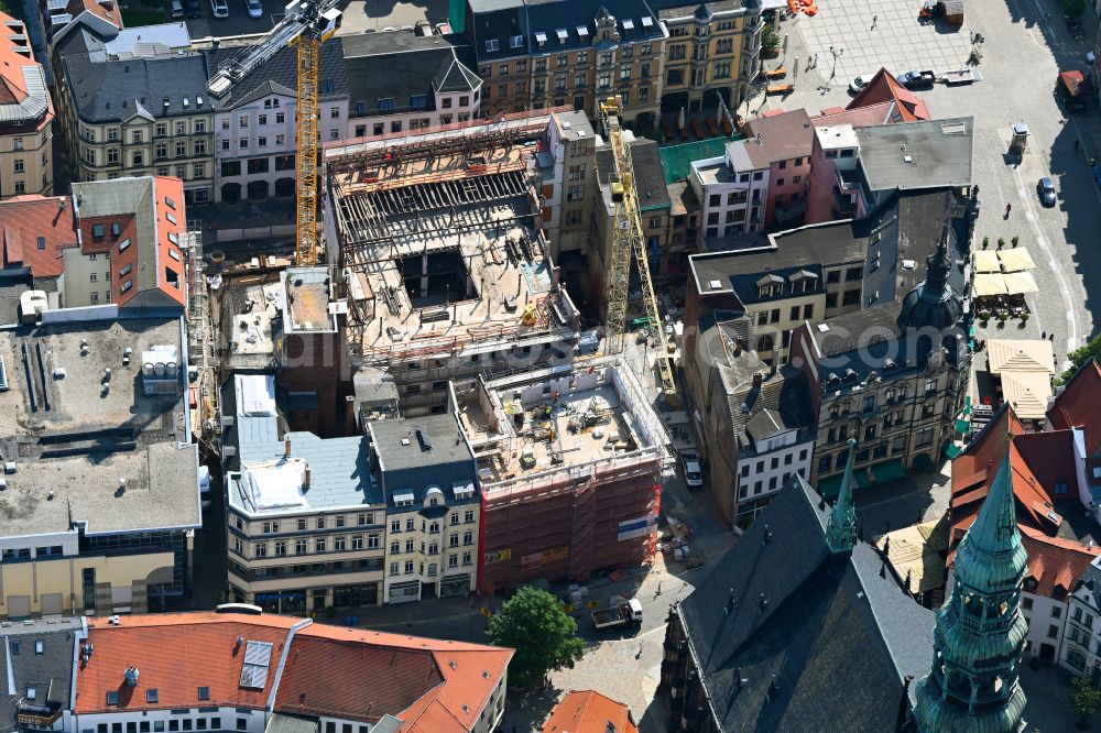 Aerial photograph Zwickau - Partial demolition and reconstruction of the former department store building REVITALISIERUNG DES EHEMALIGEN KAUFHAUSES SCHOCKEN on street Hauptstrasse - Marienplatz in Zwickau in the state Saxony, Germany